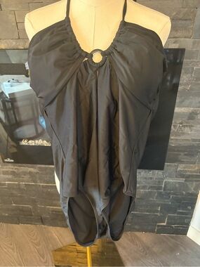 No Boundaries Black Halter Swimsuit with Center Ring Detail